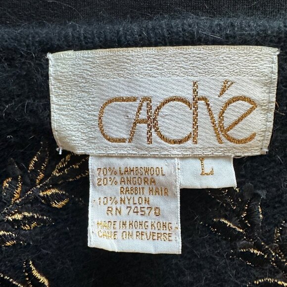VTG Cache Embroidered Floral Knit Cardigan Womens Size L Wool Angora Old Money - Picture 6 of 8